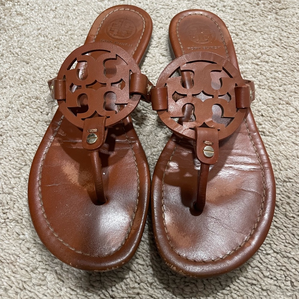 Used Tory Burch Miller Sandals Size 8.5 in Vintage Vachetta with Dust Bag